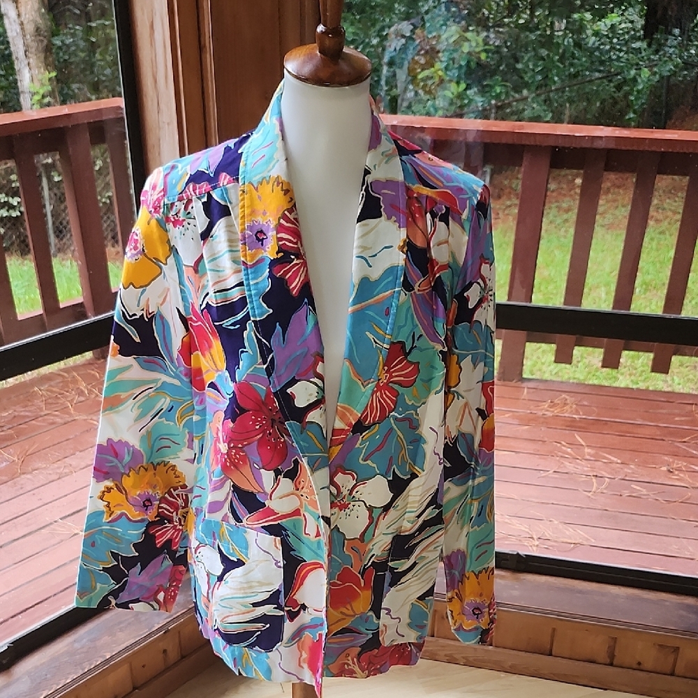 Floral Multicolor Women's Blazer Marjorie Hamilton Size 14 Mediun Large